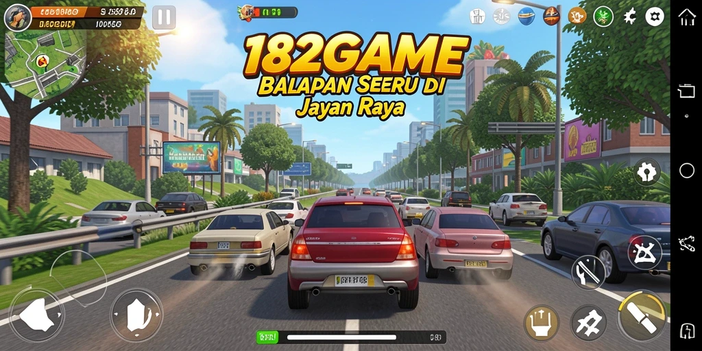 Screenshot utama 182GAME menampilkan balapan seru dengan grafis menawan.