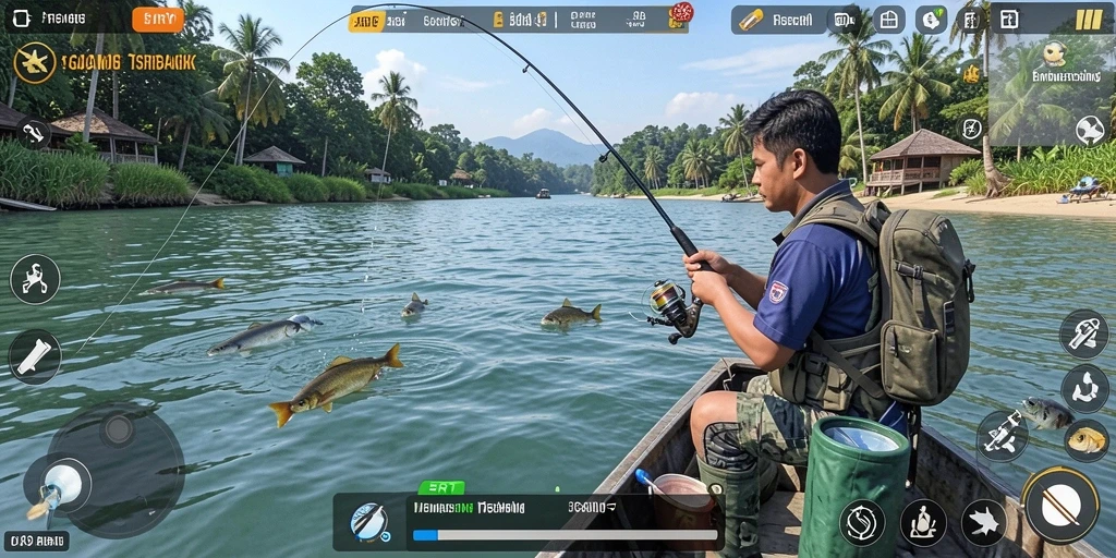Screenshot utama 5RT menunjukkan aksi memancing yang menegangkan dan seru.