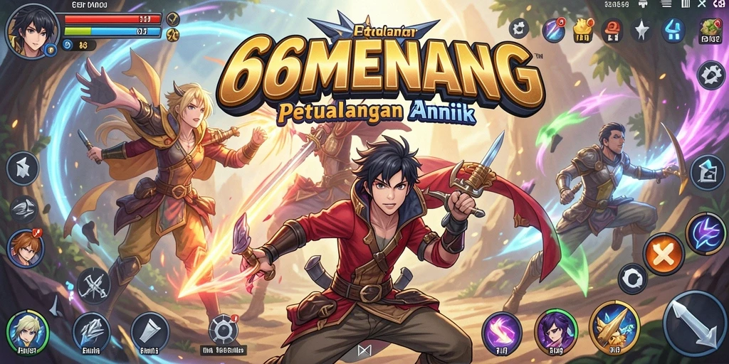 Screenshot gameplay 66MENANG menampilkan pertempuran karakter anime.