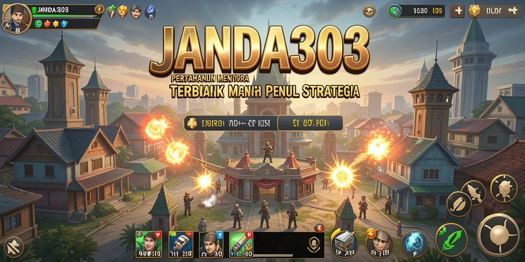 Screenshot JANDA303 menampilkan aksi menara mempertahankan kerajaan.